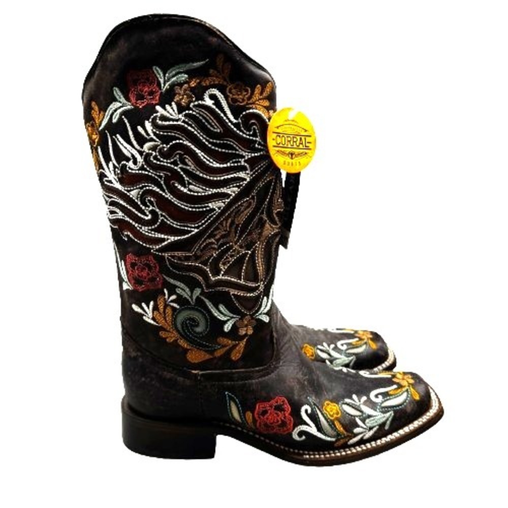 NEW Corral Women's Floral Horse Inlay Tall Western Boot Square Toe 8 1/2 M -4267
